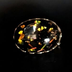 Vintage Ethiopian or Indonesian Opal Gold Tone Brooch Pin - Large Oval Cabochon